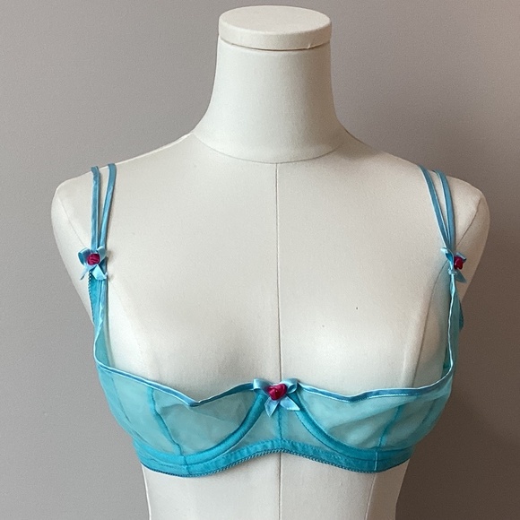 *NWOT* Vintage Agent Provocateur Mesh Lingerie Set - Ice Blue with Pink Rosettes - Picture 2 of 16